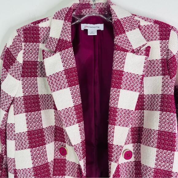 NEW Liz Claiborne pink white check button wool preppy office tweed blazer 2P - Picture 2 of 7